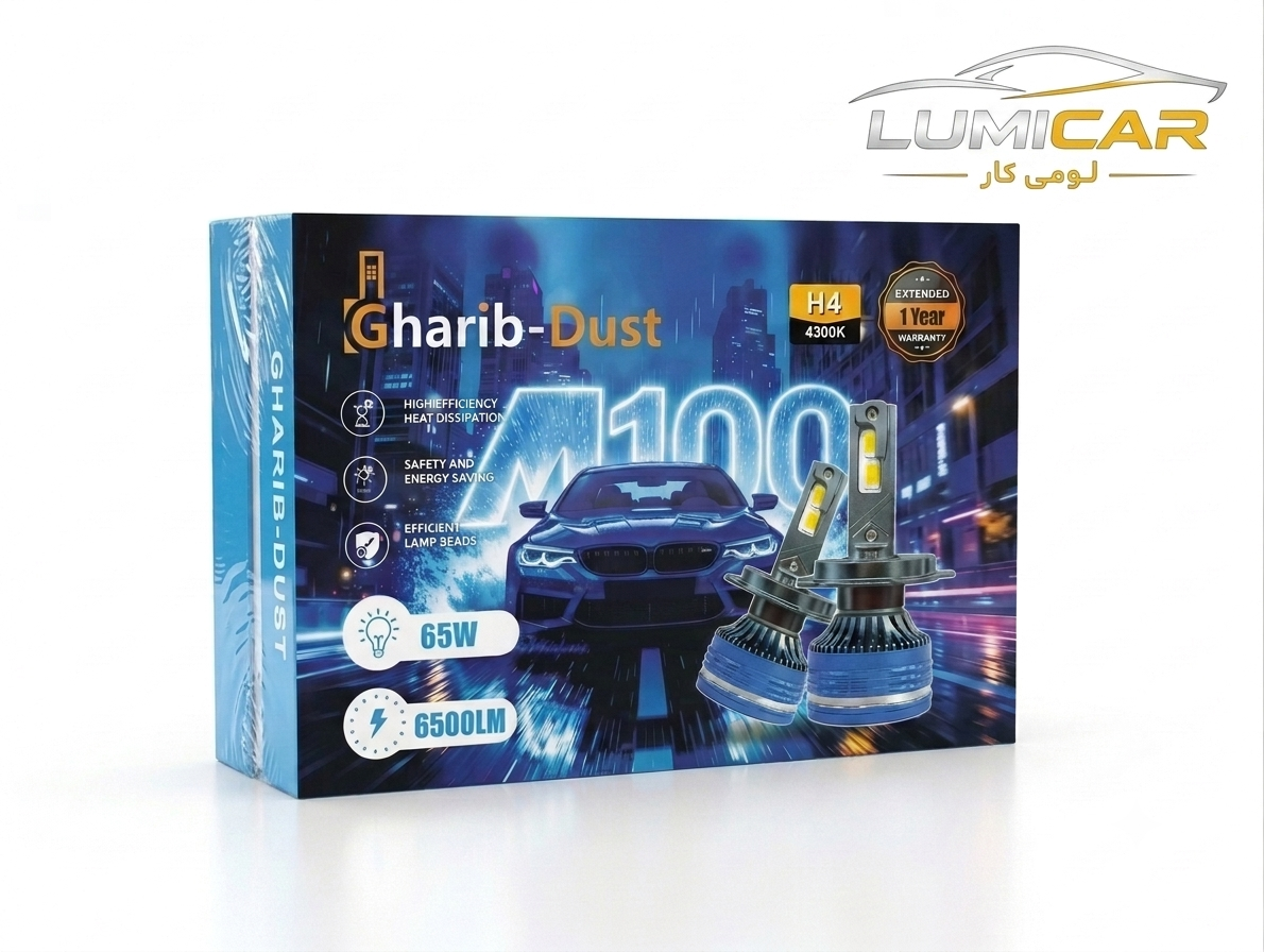 هدلایت M100 پایه H4 آفتابی/سفید 6500 لومن